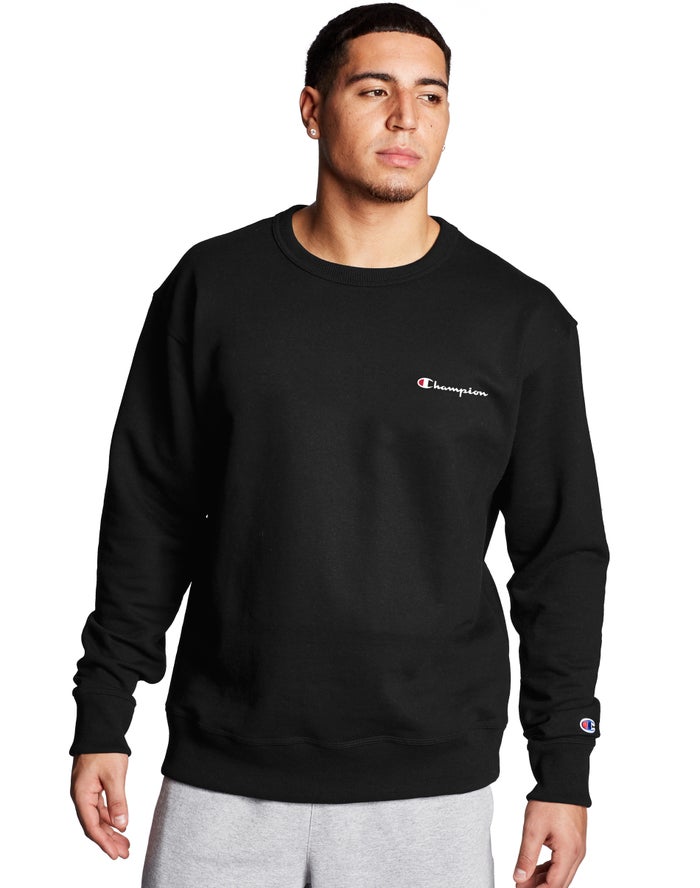 Champion Powerblend Fleece Crew Script Logo - Miesten Mustat Collegepaita - Suomi 5361479-QK